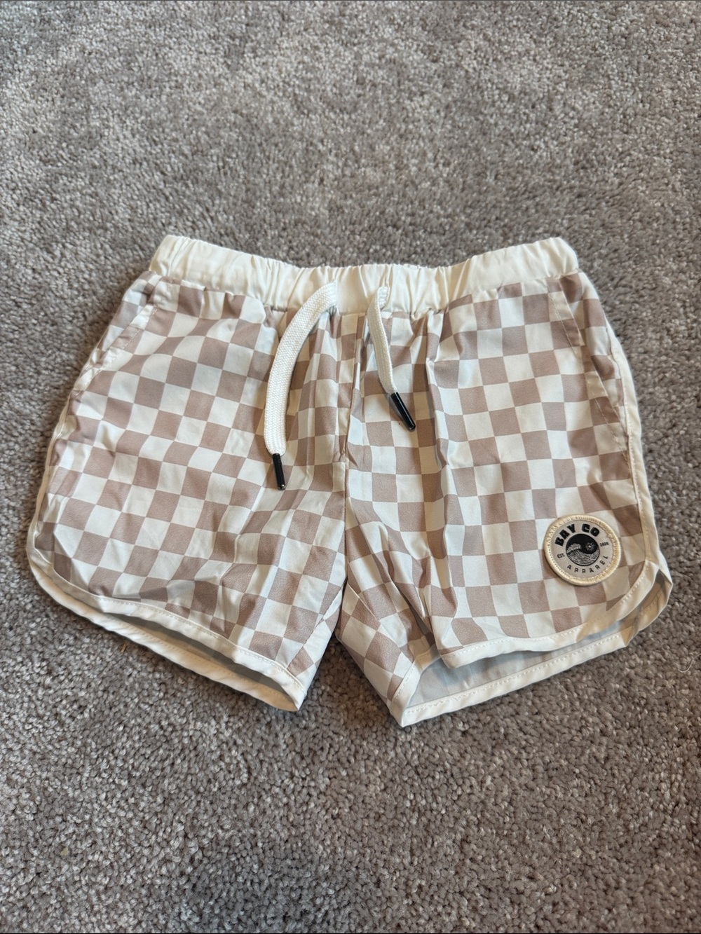 Bay co apparel Checkered swim trunks- Beige/White3T